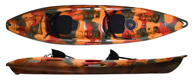 Feelfree Gemini Sport Kayak in Fire Camo showing optional deluxe seats