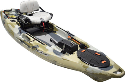 Feelfree Lure 10 in Desert Camo showing removable sonor pod and Gravity seat