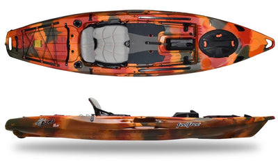 Feelfree Lure 11.5 V2 in Fire Camo showing removable Sonar Pod and Gravity seat