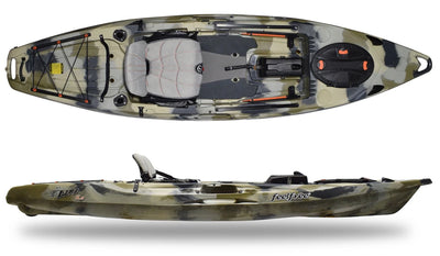 Feelfree Lure 11.5 V2 in Desert Camo showing removable Sonar Pod and Gravity seat