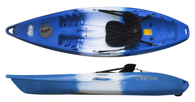 Feelfree Move Blue White Blue Sit on Kayak showing optional Feelfree Deluxe Seat