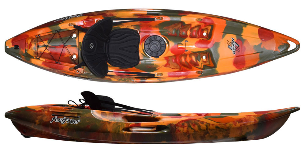 Feelfree Feelfree Nomad Sport in Fire Camo with wheel in the keel and optional deluxe seat