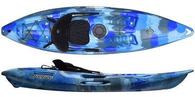 Feelfree Nomad Sport sit on kayak in Ocean Camo with wheel in the keel and optional deluxe seat 